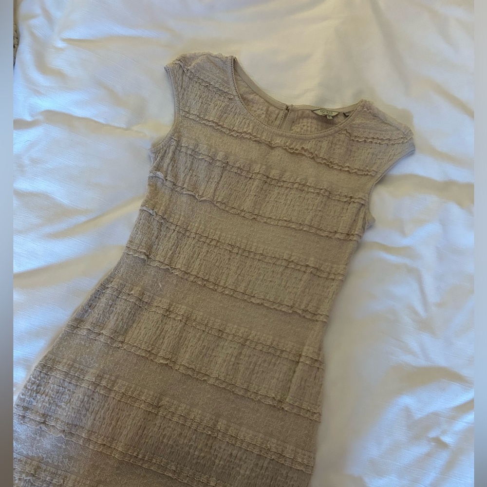Guess Beige Lace Frill Midi Dress